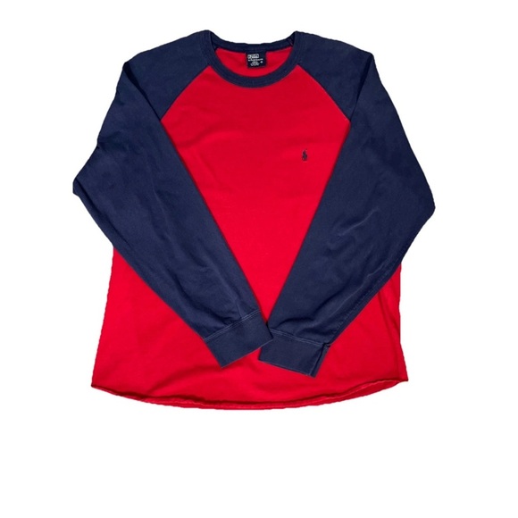 POLO By RALPH LAUREN Long Sleeve T Shirt Color Block Navy Blue Red Size XL 90s - Picture 1 of 4